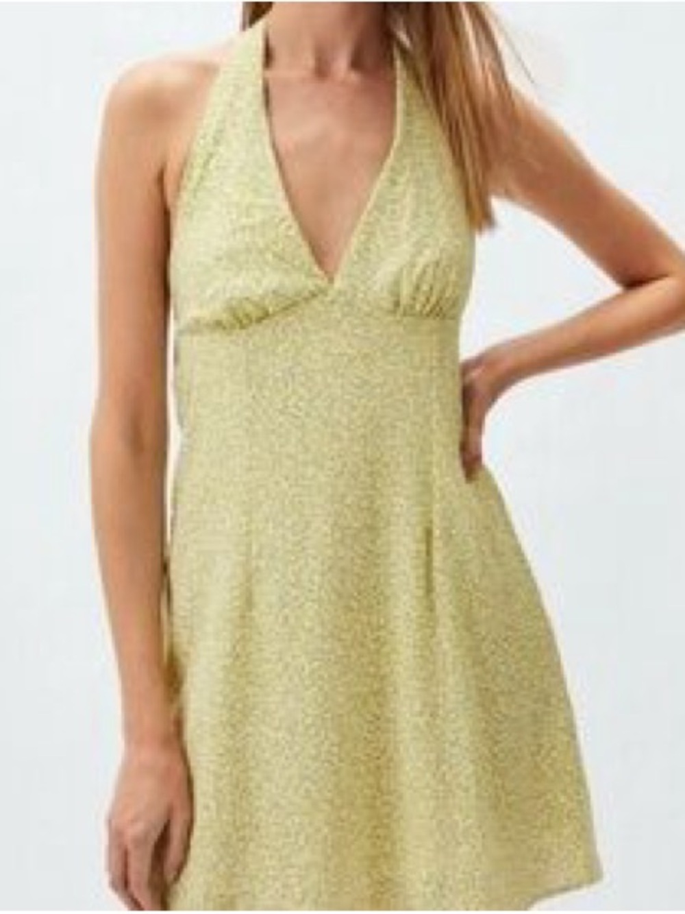 Divided Halter V-Neck Mini Dress in Pale Yellow